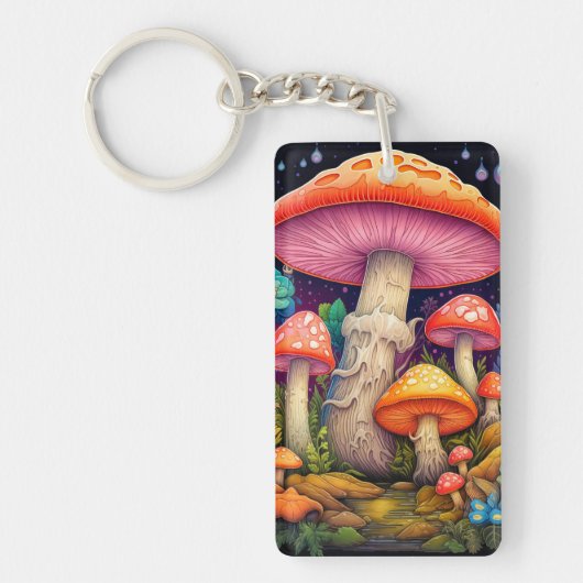 Artistieke Wild Mushroom Forest Illustratie Sleutelhanger (Voorkant)