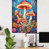 Artistieke Wild Psychedelic Mushroom Art Poster (Thuiskantoor)