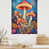 Artistieke Wild Psychedelic Mushroom Art Poster (Keuken)