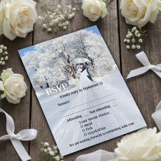 Artistieke Winter Wonderland Dream Wedding RSVP-ka Kaart