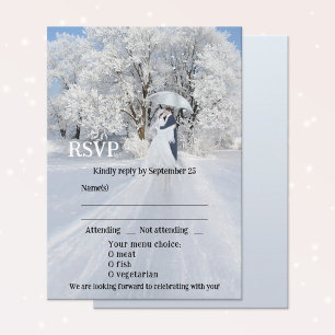 Artistieke Winter Wonderland Dream Wedding RSVP-ka Kaart