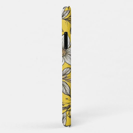 Artistieke witte bloemen op gele achtergrond Case-Mate iPhone case (Achterkant/rechts)