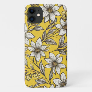 Artistieke witte bloemen op gele achtergrond Case-Mate iPhone case