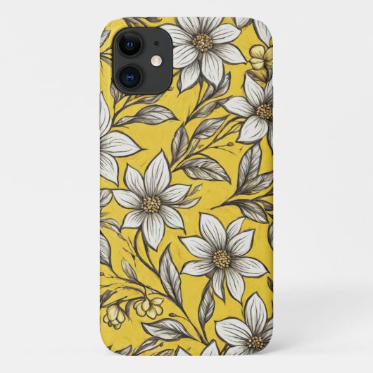 Artistieke witte bloemen op gele achtergrond Case-Mate iPhone case (Achterkant)