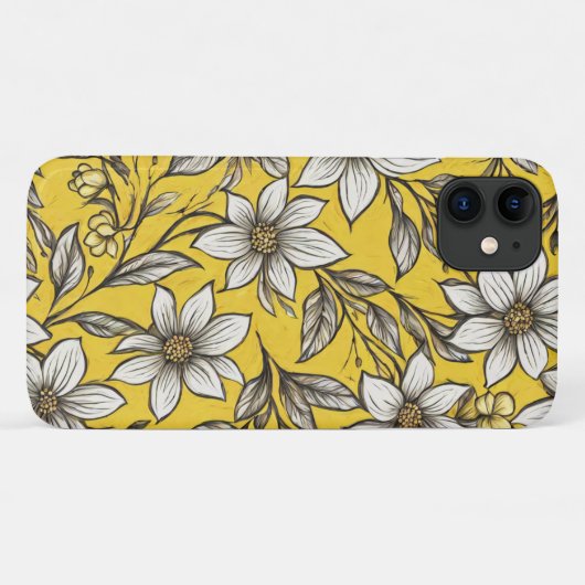 Artistieke witte bloemen op gele achtergrond Case-Mate iPhone case (Achterkant (horizontaal))
