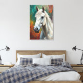 Artistieke witte paard portret levendige olieverfs canvas afdruk (Insitu (Slaapkamer))