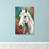 Artistieke witte paard portret levendige olieverfs canvas afdruk (Insitu (Houten vloer))