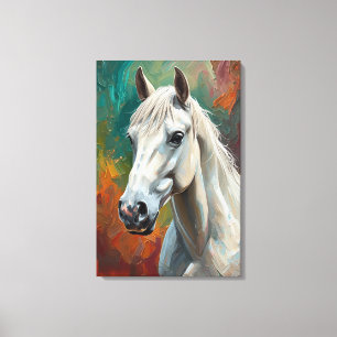 Artistieke witte paard portret levendige olieverfs canvas afdruk