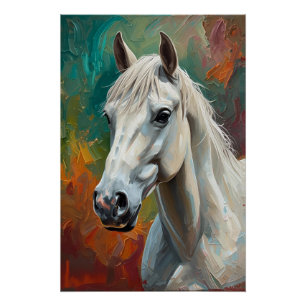 Artistieke witte paard portret levendige olieverfs perfect poster