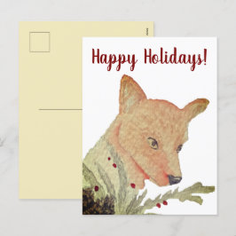 Artistieke Woodland Kerstmis Fox Feestdagenkaart