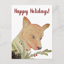 Artistieke Woodland Kerstmis Fox Feestdagenkaart