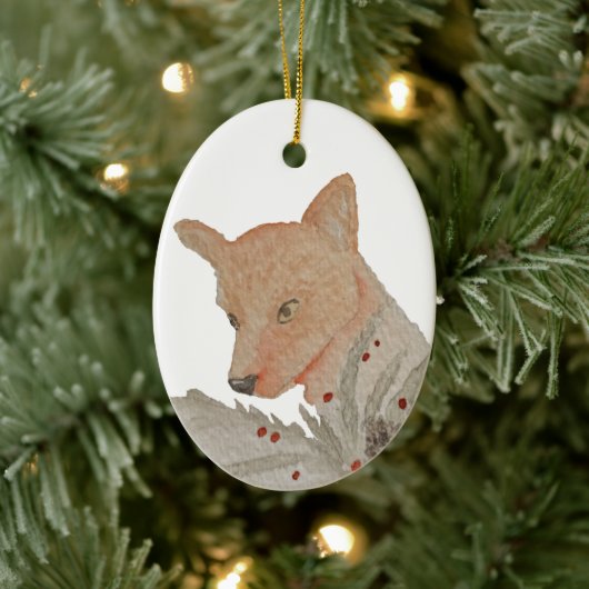 Artistieke Woodland Kerstmis Fox Keramisch Ornament (Boom)