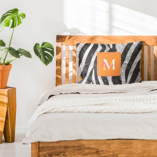 Artistieke Zebra Strepen Sinaasappel & Hot Pink Mo Accent Kussen (Creator heeft geüpload)