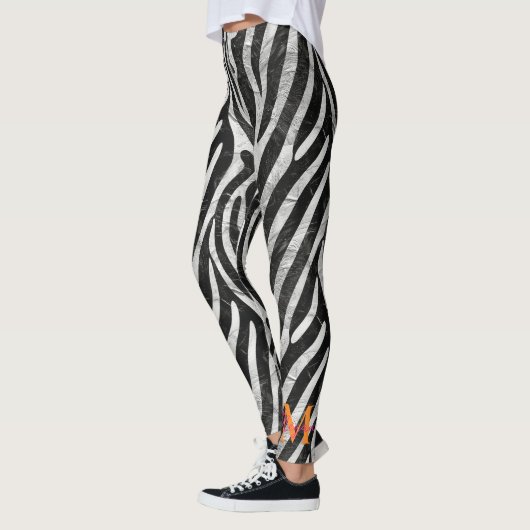 Artistieke Zebra Strepen Sinaasappel & Hot Pink Mo Leggings (Links)