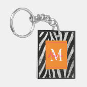 Artistieke Zebra Strepen Sinaasappel & Hot Pink Mo Sleutelhanger (Voorkant Links)