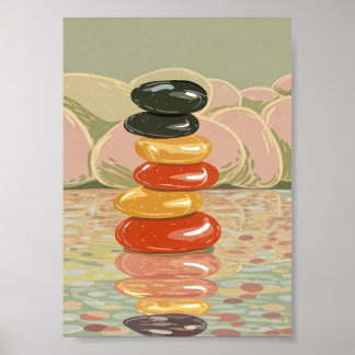 Artistieke Zen Steen Stapel Gepolijste Kiezels Poster