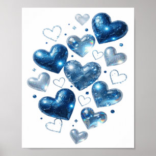 Artistieke Zilveren BLUE HEARTS Grafische T-shirt Poster