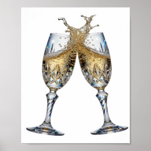 Artistieke Zilveren CHAMPAGNEGLAZEN 3D-tekstkunst Poster