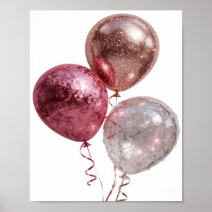 Artistieke zilveren GLITTERIGE BALLONNEN v2 Poster