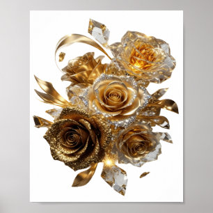 Artistieke Zilveren Gouden Rozen Print