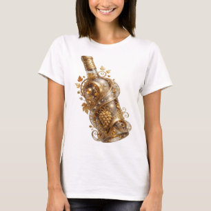 Artistieke Zilveren Gouden Wijnfles Afdruk T-shirt