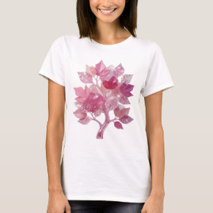 Artistieke Zilveren PINK LEAF TREE Slogan T-shirt