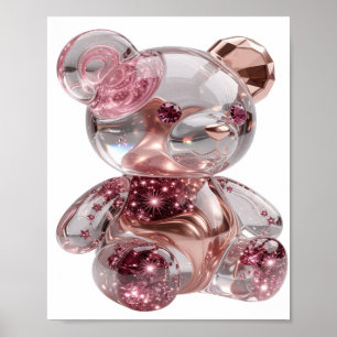 Artistieke Zilveren ROSE GOLD TEDDYBEER Afdruk Poster