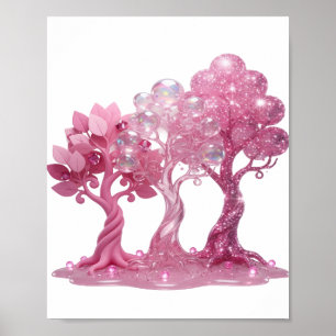 Artistieke Zilveren ROZE GLITTERIGE BOMEN Poster
