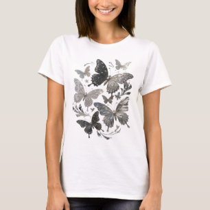 Artistieke Zilveren VLINDERS Artistiek Motief T-shirt