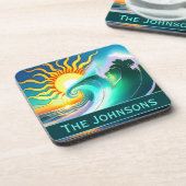 Artistieke zon en Surf Bier Onderzetter (Linkerzijde)