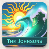 Artistieke zon en Surf Bier Onderzetter (Voorkant)