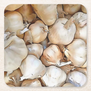 Artistieke zwarte bovenkunst met knoflook kartonnen onderzetters