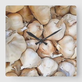 Artistieke zwarte bovenkunst met knoflook vierkante klok