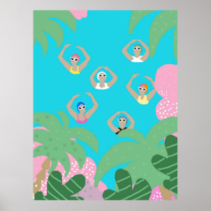 Artistieke zwemmers   Kunstmatige zwemillustratie Poster