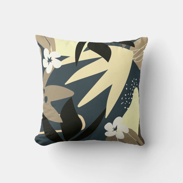 Artistisch Abstract Botanisch | Oxford Blue en Yel Kussen (Voorkant)