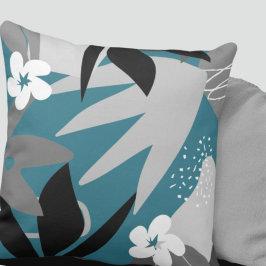 Artistisch Abstract Botanisch | Turquoise & Gray Kussen