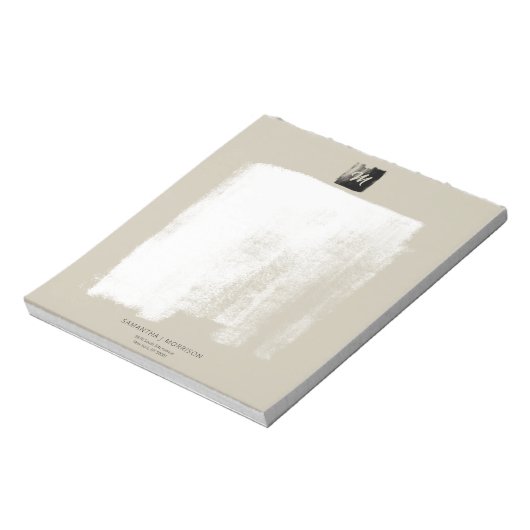 Artistisch beige Formele Monogram Naam Unieke Eleg Notitieblok (Linkerzijde)