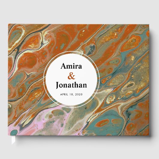 Artistisch Boho Oranje Marble Custom Guest Book Gastenboek (Voorkant)