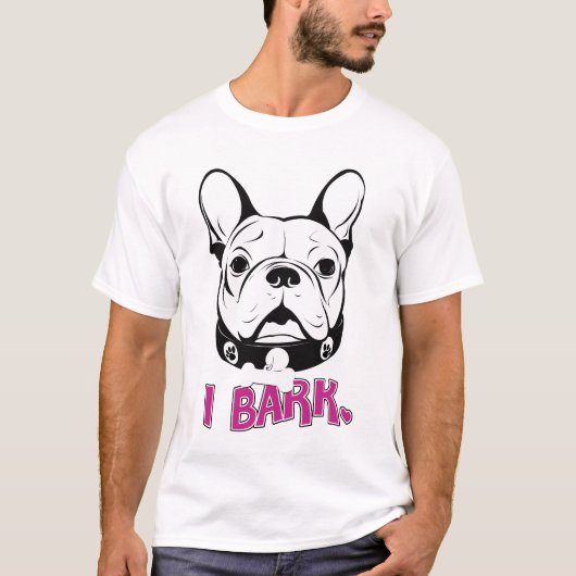 Artistisch Frans Bulldog "Bark"-ontwerp T-shirt (Voorkant)