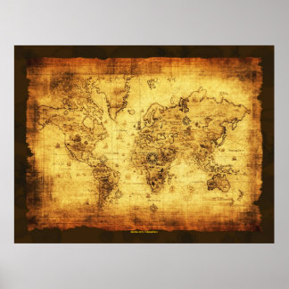 Artistisch Golden  Old Wereldkaart Poster