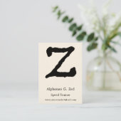Artistisch Letter "Z" met handschrift Initiaal met Visitekaartje (Staand voorkant)