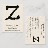 Artistisch Letter "Z" met handschrift Initiaal met Visitekaartje (Voorkant / Achterkant)