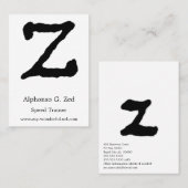 Artistisch Letter "Z" met handschrift Initiaal met Visitekaartje (Voorkant / Achterkant)