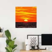 Artistisch Oranje Aegean Sunset Akyaka Poster (Thuiskantoor)