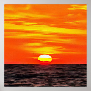 Artistisch Oranje Aegean Sunset Akyaka Poster