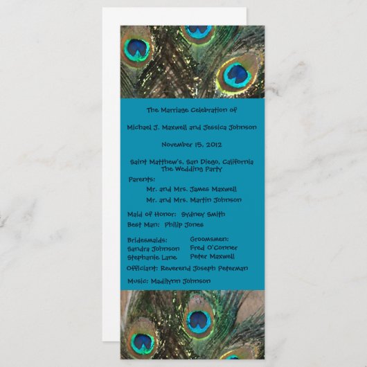 Artistisch Peacock Weddenschap Programma Programmakaart (Voorkant / Achterkant)