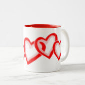 Artistisch rood roze hartsatroon op wit tweekleurige koffiemok (Voorkant rechts)