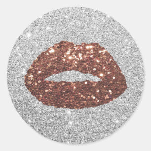 Artistisch Roos Glitter Lips Moderne Zilver Ronde Sticker