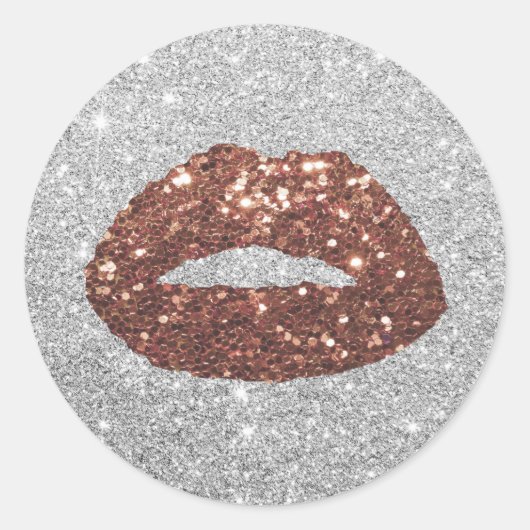Artistisch Roos Glitter Lips Moderne Zilver Ronde Sticker (Voorkant)