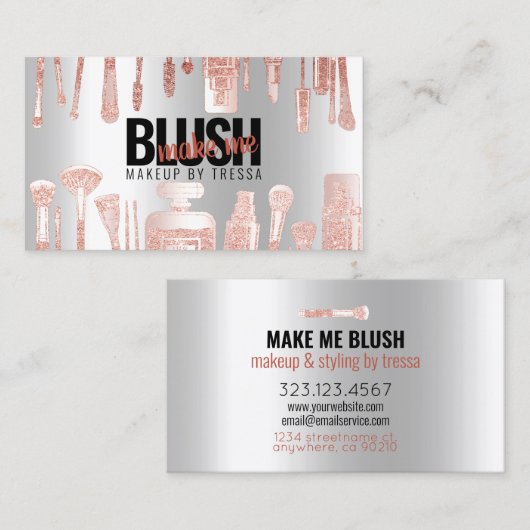 Artistisch Roos glitter met metaal Platinum Ice Visitekaartje (Voorkant / Achterkant)